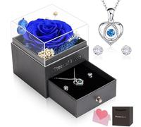 CSYY Rosa Eterna, Festa della Mamma Regalo per Lei con Collana Cuore e Orecchini a Perno San Valentino Festa Della Anniversario Natale Compleanno Sorella Moglie Blu
