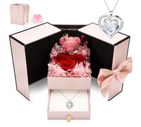 CSYY Rose Stabilizzate, Collana Bianca a Forma di Cuore di Rose Eterne Conservate Fatte a Mano - Regalo per la Festa della Mamma in Confezione di Gioielli