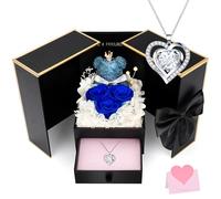 CSYY Rose Stabilizzate, Festa della Mamma Regali di Rosa Blu Eterne per Le Donne Collana Bianca a Forma di Cuore di Scatola regalo in Oro Nero