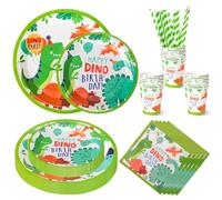 CSYY Stoviglie Per Dinosauri Feste, 120 Pezzi 24 Ospiti Piatti di Carta Compleanno Dinosauri Set Compleanno con Piatti di Carta Bicchieri di Carta Tessuto del fumetto Cannucce