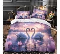 CTAMM Bellissimo cigno Copripiumino Super King（260x220cm） - Set Parure Copripiumino in Microfibra 3 Pezzi Cme Chiusura A Cerniera - Set 3D Motivo Con Federe,per Ragazzo, Ragazza Fiori di ciliegio
