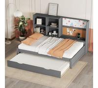 Ctastay Divano Letto per Bambini 90x200, Letto In Legno per Ragazzi e Ragazze con Letto Estraibile 90x190, Porta di Ricarica USB, Tavolo da Disegno, Scomparti Multipli, senza Materassi (Grigio)
