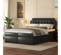 Ctastay Letto Matrimoniale Imbottito 140x200 cm, Letto Idraulico per Adulti con Sponde Aperte Sottoletto, Struttura del Letto con Rete a Doghe in Legno e Testata, Nero, senza Materasso