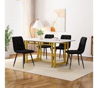 Ctastay Set di mobili per sala da pranzo, tavolo da pranzo e sedie, tavolo da pranzo oro e set di 4 sedie nero sedia con schienale alto moderno, set di 5, tavolo rettangolare 120x70cm.Velluto