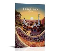 CTATOGE Poster vintage di viaggio Barcellona, stampa artistica su tela, decorazione per la casa, per camera da letto e soggiorno, 50 x 75 cm, con cornice