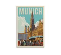CTATOGE Poster vintage su tela con stampa di Monaco di Baviera, decorazione per la casa, per camera da letto e soggiorno, 20 x 30 cm, senza cornice