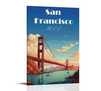 CTATOGE Poster vintage su tela di San Francisco USA, decorazione artistica da parete, decorazione per la casa, per camera da letto e soggiorno, 50 x 75 cm, con cornice