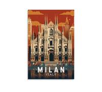CTATOGE Poster vintage su tela, motivo: Milano, Italia, decorazione per la casa, per camera da letto, soggiorno, 60 x 90 cm, senza cornice