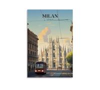CTATOGE Stampa artistica da parete su tela con stampa artistica da parete per camera da letto e soggiorno, stile vintage, motivo: Italia Milano, 60 x 90 cm, senza cornice