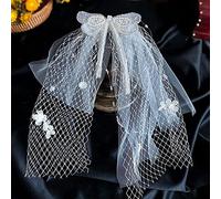 CTCOIJRN bamutech Velo da sposa, pettine for velo, set fascia da sposa, copricapo da sposa Petali di pizzo Fiocco Velo corto Trucco Styling Gioielli Copricapo da sposa Velo da sposa Accessori for cape