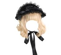 CTCOIJRN Berretto da donna Lolita Fascia for capelli Cappello con fiocco in pizzo Cappello da sole in pizzo Accessori for costumi(Schwarz)