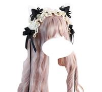 CTCOIJRN Cerchietto for capelli con orecchie di gatto, fascia for capelli, for donne e ragazze, accessori for capelli Lolita con fascia for capelli con fiocco)(Schwarz)