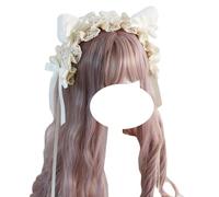 CTCOIJRN Cerchietto for capelli con orecchie di gatto, fascia for capelli, for donne e ragazze, accessori for capelli Lolita con fascia for capelli con fiocco)(White)