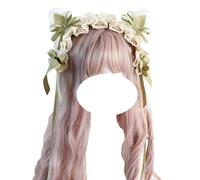 CTCOIJRN Cerchietto for capelli con orecchie di gatto, fascia for capelli, for donne e ragazze, accessori for capelli Lolita con fascia for capelli con fiocco)(Green)