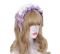 CTCOIJRN Copricapo Lolita, Copricapo Cosplay, Cerchio for capelli con lacci pieghettati Lolita Elegante fascia for capelli Bowknot Fascia for trucco for lavare il viso Puntelli for costumi cosplay Acc