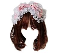 CTCOIJRN Copricapo punk gotico Cameriera Accessori for capelli in pizzo Fasce for cosplay Cerchietto for capelli Bowknot a doppio strato con volant dolce