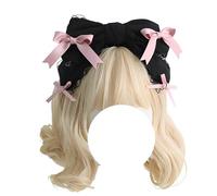 CTCOIJRN Fasce for capelli con fiocco for donna Fascia annodata alla moda gotica Lolita antiscivolo con accessori for capelli con fascia for capelli for ragazze con fiocco(Black Hair Band Pink Bow)