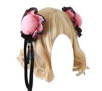 CTCOIJRN Fasce for capelli con fiocco for donne e ragazze Lolita, fascette laterali fatte a mano, accessori for capelli carini e antiscivolo(Rose pink black bow)