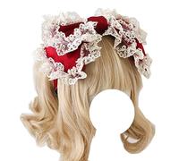 CTCOIJRN Fasce for capelli con fiocco in pizzo for donne Lolita Cerchietto for capelli carino Fascia annodata alla moda Accessori for capelli for ragazze(Rot)