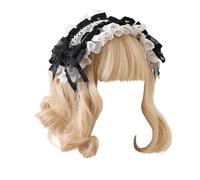 CTCOIJRN Fasce larghe in pizzo for donna Fascia for capelli Lolita Fascia for capelli con fiocco Fasce for capelli alla moda Accessori for costumi(Schwarz)
