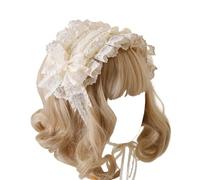 CTCOIJRN Fasce larghe in pizzo for donna Fascia for capelli Lolita Fascia for capelli con fiocco Fasce for capelli alla moda Accessori for costumi(Beige)