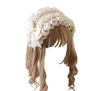 CTCOIJRN Fasce larghe in pizzo for donna Fascia gotica Lolita Fascia for capelli con fiocco Fasce for capelli alla moda Accessori for costumi(Beige)