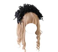 CTCOIJRN Fasce larghe in pizzo for donna Fascia gotica Lolita Fascia for capelli con fiocco Fasce for capelli alla moda Accessori for costumi(Schwarz)