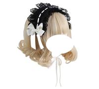 CTCOIJRN Fascia for capelli con orecchie di gatto for donne e ragazze, fascia for capelli Lolita gotica, accessori for capelli alla moda, antiscivolo, con fiocco(Black White Headband)