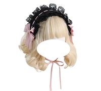CTCOIJRN Fascia for capelli con orecchie di gatto for donne e ragazze, fascia for capelli Lolita gotica, accessori for capelli alla moda, antiscivolo, con fiocco(Black Pink Headband)