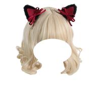 CTCOIJRN Fascia for capelli con orecchie di gatto for donne e ragazze, fascia for capelli Lolita gotica, accessori for capelli alla moda, antiscivolo, con fiocco(Black Red Cat Ears Clip)