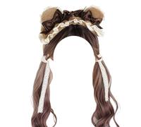 CTCOIJRN Fascia for capelli for donne e ragazze Lolita, fascia larga in pizzo, orecchie da orso, accessori for capelli con fascia for capelli con fiocco(Coffee Bear Ears Headband)
