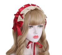 CTCOIJRN Oggetti di scena for cosplay di Halloween Copricapo in pizzo Bowknot Fascia for capelli Lolita Accessori for capelli fatti a mano dolci e carini, Rosso