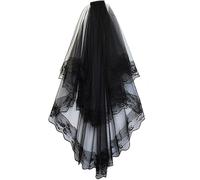 CTCOIJRN Velo da sposa, pettine for velo, set fascia da sposa, velo da sposa in pizzo bianco nero con pettine Veli da sposa corti eleganti a due strati vintage for accessori for capelli costume da spo