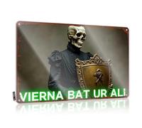 CTDF Divertente targa decorativa per la stanza con teschio in veste nera che tiene scudo con spade incrociate, targa in latta decorativa per la porta della stanza (30 x 40 cm)