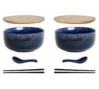 Cteahrow Set di 2 ciotole in ceramica per ramen (8 pezzi) con cucchiaio e bacchette, 1100 ml, ciotole grandi per zuppe, pho e sushi (set da 2 pezzi), RTHS6635