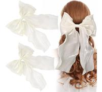 CTEAKOP 2 eleganti fiocchi per capelli bianchi in filo di seta, da donna, fermagli per capelli in metallo, accessori per capelli francesi per donne, matrimoni, festival, feste