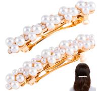 CTEAKOP 2 fermagli per capelli con perle, eleganti fermagli per capelli con perle e strass, per donne, feste, matrimoni, uso quotidiano, laurea (oro)