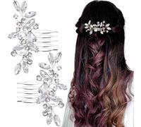 CTEAKOP 2 pettini per capelli con strass, colore argento, da sposa, per balli studenteschi, accessori per capelli per matrimoni, balli, feste, damigelle d'onore, sposa (argento)