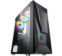 CTesports Mask - Case Gaming ATX Mid-Tower con Pannello Laterale in Vetro Temperato, Strip RGB Frontale, Due Ventola da 120 mm, Nero