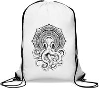 Cthulhu H P Lovecraft, sacca da palestra con motivo mandala, stile casual, con coulisse, colore bianco