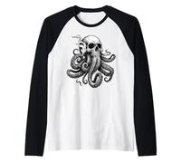 Cthulhu Kraken Skull Polpo Grafico Nautico Mostro Marino Maglia con Maniche Raglan