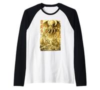 Cthulhu Sea Battle Vintage Giapponese Guerra Nave Mostro Mare Maglia con Maniche Raglan