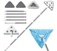 CTIME Lavavetri professionale 3 in 1 da 78'' e lavavetri da parete: kit per la pulizia delle finestre con testa triangolare rotante a 360° e fessure universali per panno (include 3 cuscinetti