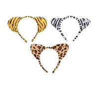 CTIRCHIU 3pezzi Cerchietti Animali Peluche Per Feste e Cosplay Orecchie Di Leopardo Zebra e Tigre Accessori Creativi Per Halloween e Eventi Tema