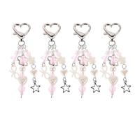 CTIRCHIU 4 pezzi Charm Cellulare Carini Forma di Cuore con Fiocco Stella e Fiore Accessori Estetici per Donna Catena Leggera Anti-smarrimento per Borse Chiavi e Pendenti