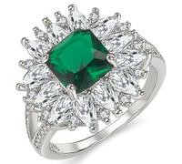 CTIRCHIU Anello da Donna Smeraldo Sintetico Quadrato a Quattro Griffe, in Rame Argento, Brillante e Resistente, come Regalo per Anniversario o Nozze