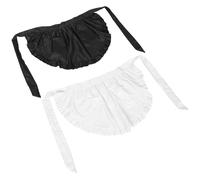 CTIRCHIU Grembiule da Donna Mezzo lungo con Bordo Arricciato Set 2 Pezzi Bianco e Nero con Doppie Tasche Grembiuli da Cucina e da Cameriera per Feste Halloween e Uso Quotidiano