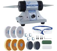 CTISMICE - Lucidatrice da banco per gioielli, lucidatrice da tavolo a velocità variabile regolabile, smerigliatrice buffer da 450 W con 8 ruote lucidanti, 2 pezzi di composto lucidante, occhiali da