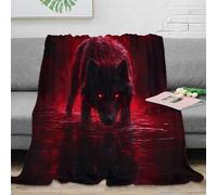 CTJQHVKZ Coperta con stampa 3D con lupo rosso, in microfibra, morbida e calda, resistente, lavabile in lavatrice, non perde pelo, per coppie, famiglie e ospiti, 100 x 130 cm