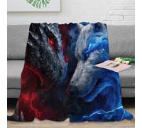 CTJQHVKZ Coperta in microfibra con stampa 3D con drago contro lupo, calda e morbida, per tutte le stagioni, per divano e divano, antistatica, non perde pelo, per uomini e donne, 127 x 152 cm